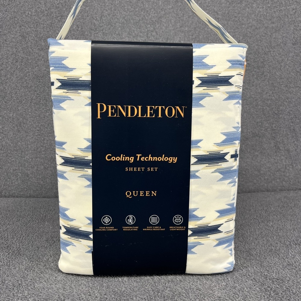 Pendleton QUEEN Sheet Set Cooling Technology‎ Moonlit Mesa Blue Ivory Aztec